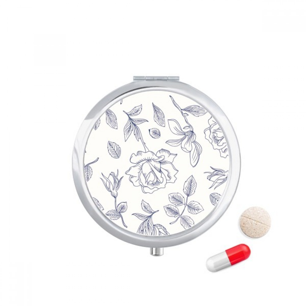 Hand Painted Rose Leaves Plant Flower Pill Case Pocket Medicine Storage Box Container Dispenser